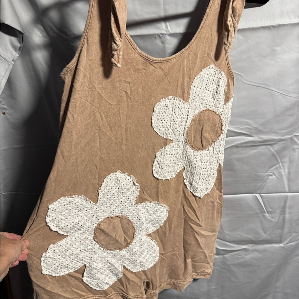 NWOT J. Her Chic Tan Jumpsuit with White Floral Design